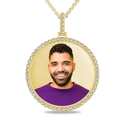 10K Yellow Gold Diamond Bezel 22-inch Memory Photo Pendant. See Details*