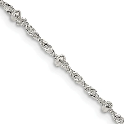 Sterling Silver 14-inch 2.5MM Childrens Beaded Singapore Chain