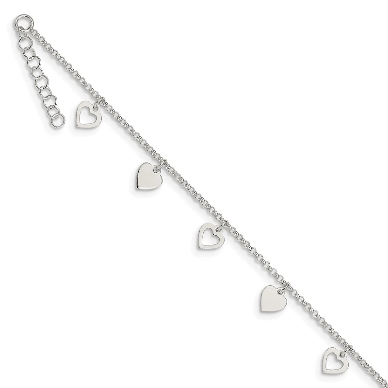 Sterling Silver 10-inch Heart Anklet