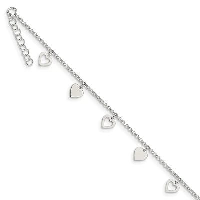 Sterling Silver 10-inch Heart Anklet