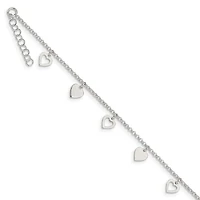 Sterling Silver 10-inch Heart Anklet