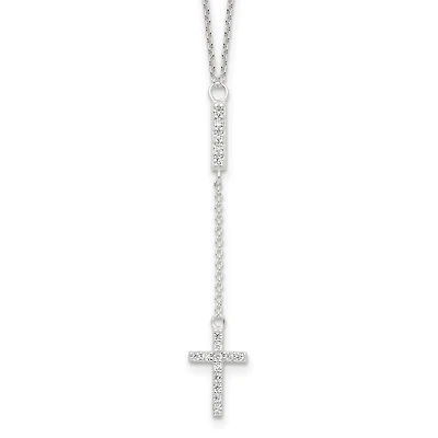 Sterling Silver Cubic Zirconia 16-inch Cross Necklace