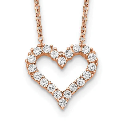 Rose Gold Plated Sterling Silver Cubic Zirconia 18-inch Heart Necklace
