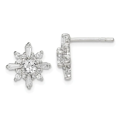 Sterling Silver Cubic Zirconia Stud Snowflake Earrings