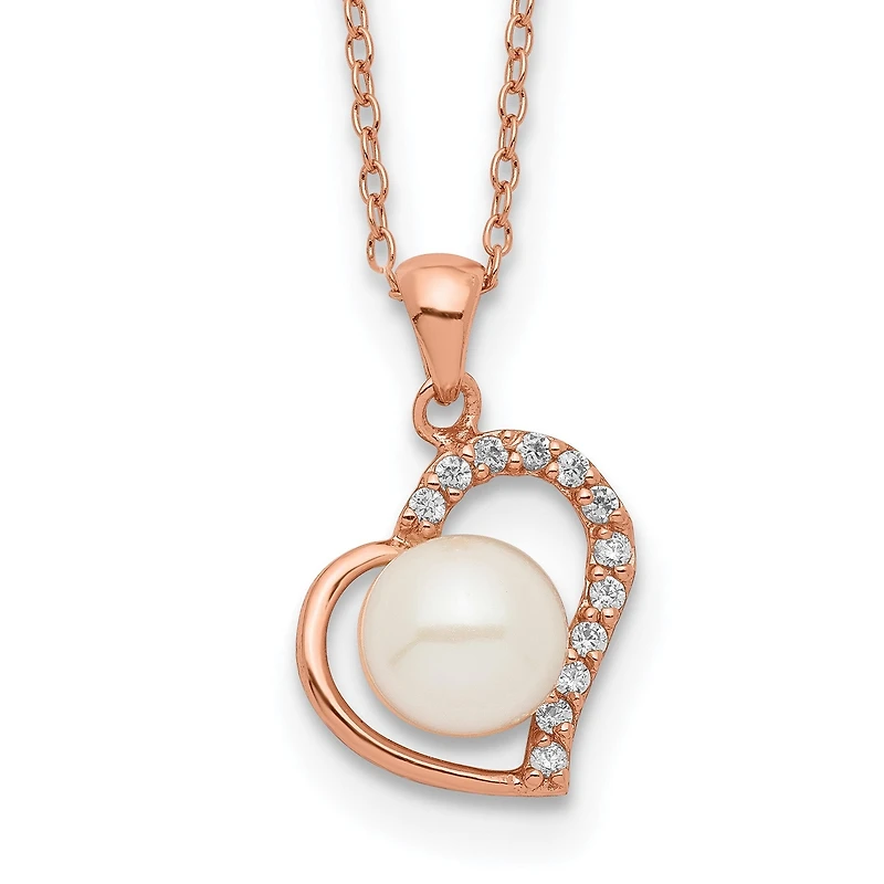 7X8MM Pearl Heart 17-inch Pendant in Rose Gold Plated Sterling Silver
