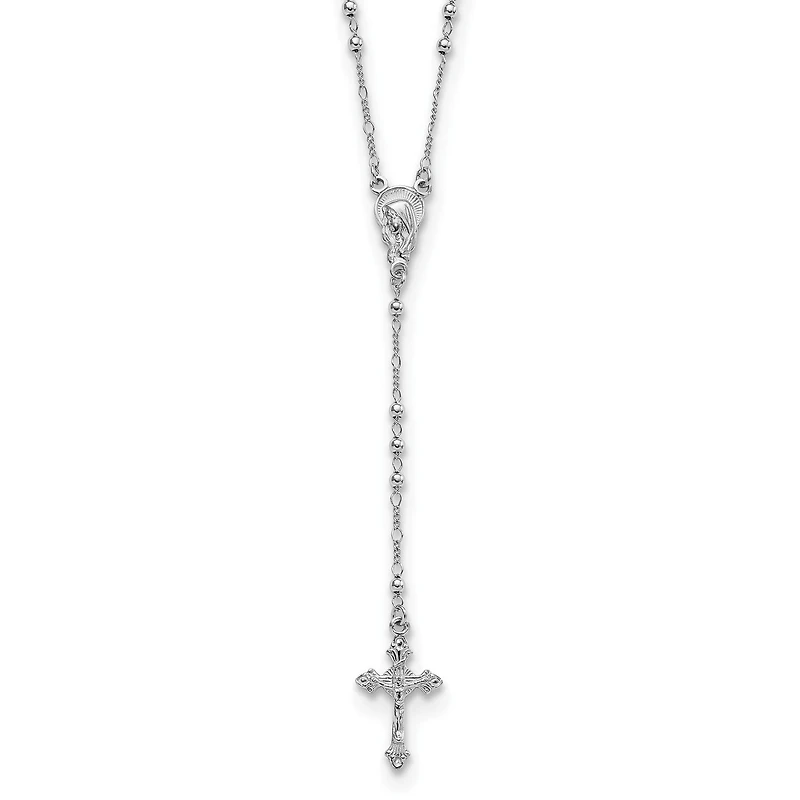 Sterling Silver 25-inch Beaded Rosary Necklace