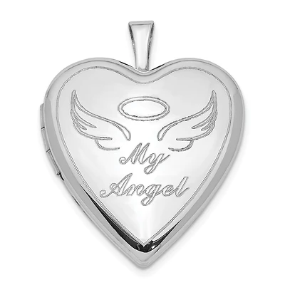 Sterling Silver 21MM Angel Heart Locket Pendant. Chain Not Included