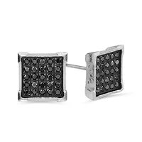 Stainless Steel Square Stud Earrings with 1/4 CTW Pave Black Diamonds