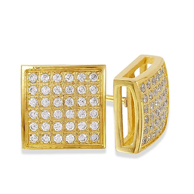 Yellow IP Stainless Steel Square Stud Earring with 3/8 CTW Pave Diamonds