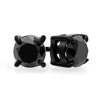 Black IP Stainless Steel 2 CTW Round Black Diamond Solitaire Stud Earrings