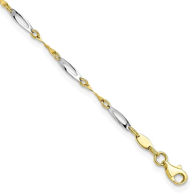 10KT White and Yellow Gold 9-inch 2.5MM Fancy Anklet