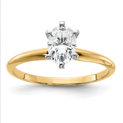 7X5MM Oval Moissanite Solitaire Engagement Ring in 14KT Yellow Gold; Size 8