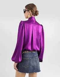 Silk satin shirt with pussy-bow