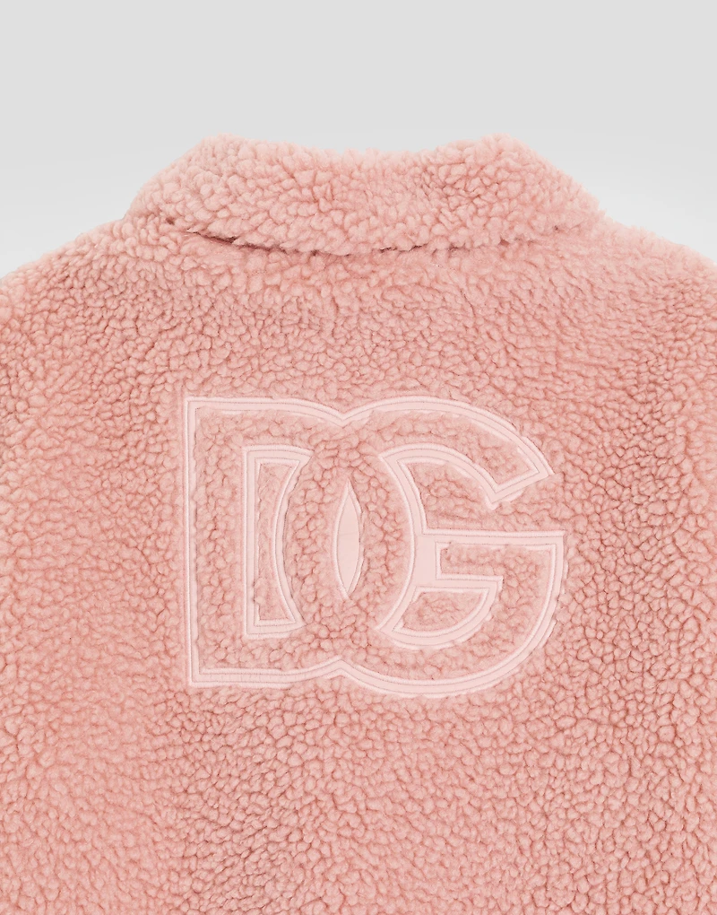 Faux fur jacket with patch
