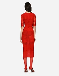 Tulle calf-length dress with draping