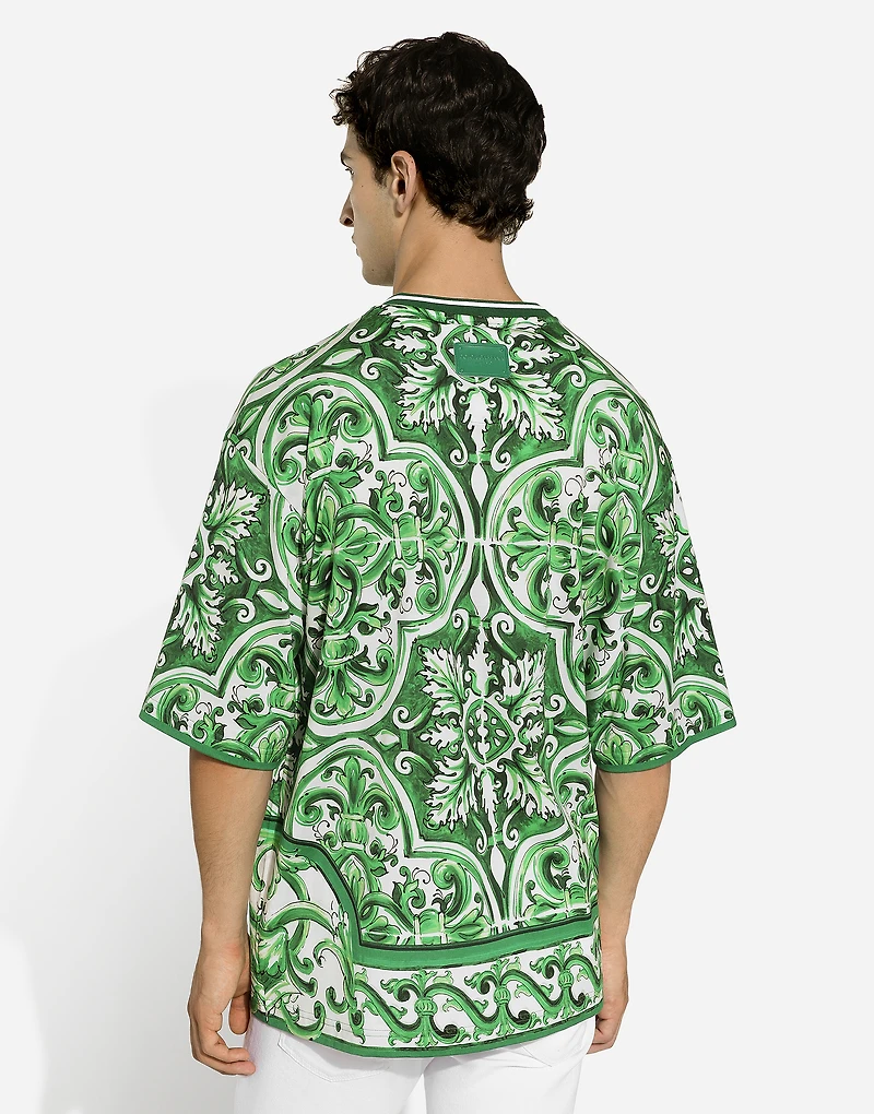 Cotton T-shirt with majolica print