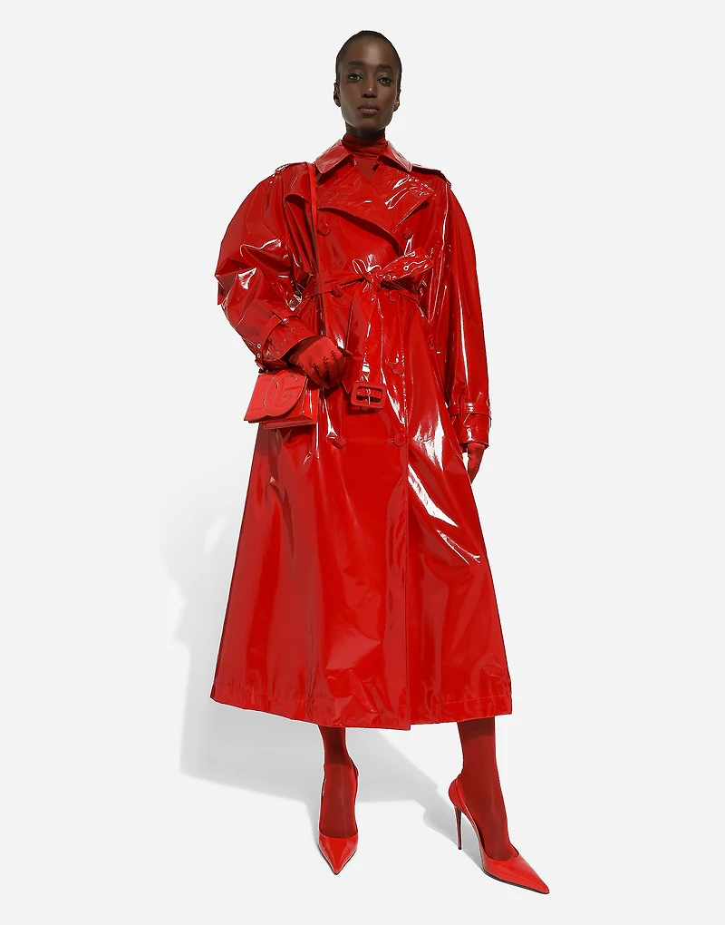 Patent leather trench coat