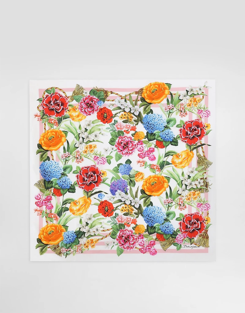 Floral-print silk twill foulard (70x70)