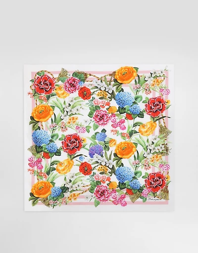 Floral-print silk twill foulard (70x70)