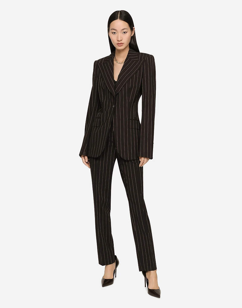 High-waisted pinstripe wool pants