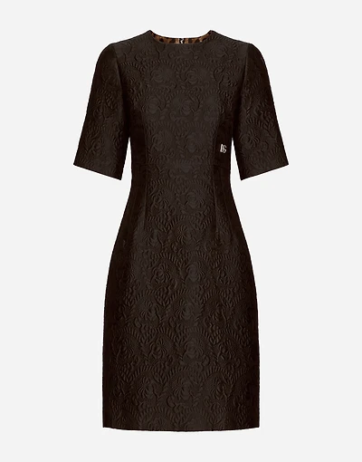 Fit-and-flare midi dress floral jacquard