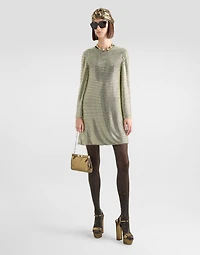 Short long-sleeved dress crystal mesh