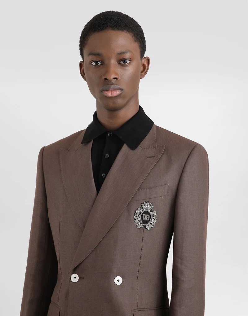 Double-breasted linen jacket with patch