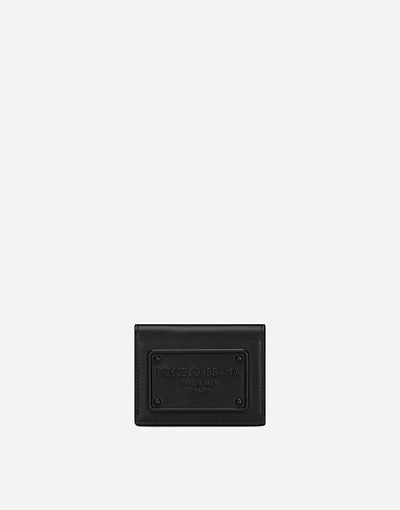Calfskin card holder with raised logo