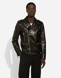 Belted leather biker jacket