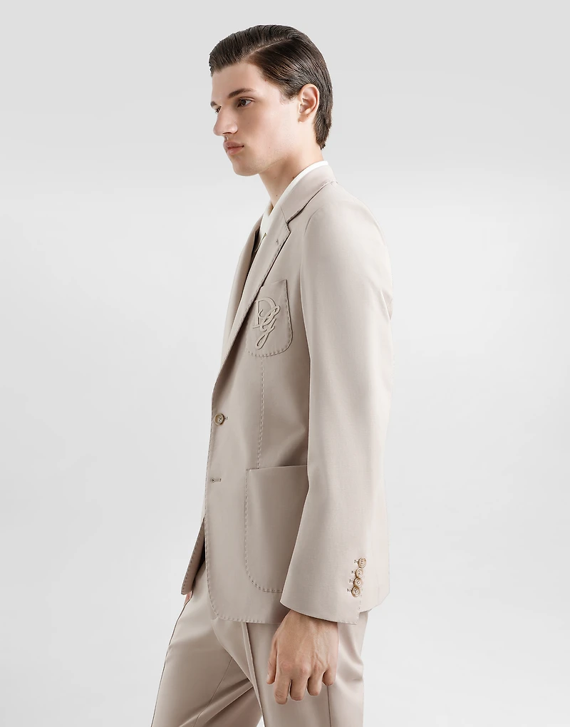 Single-breasted stretch jersey jacket with logo embroidery