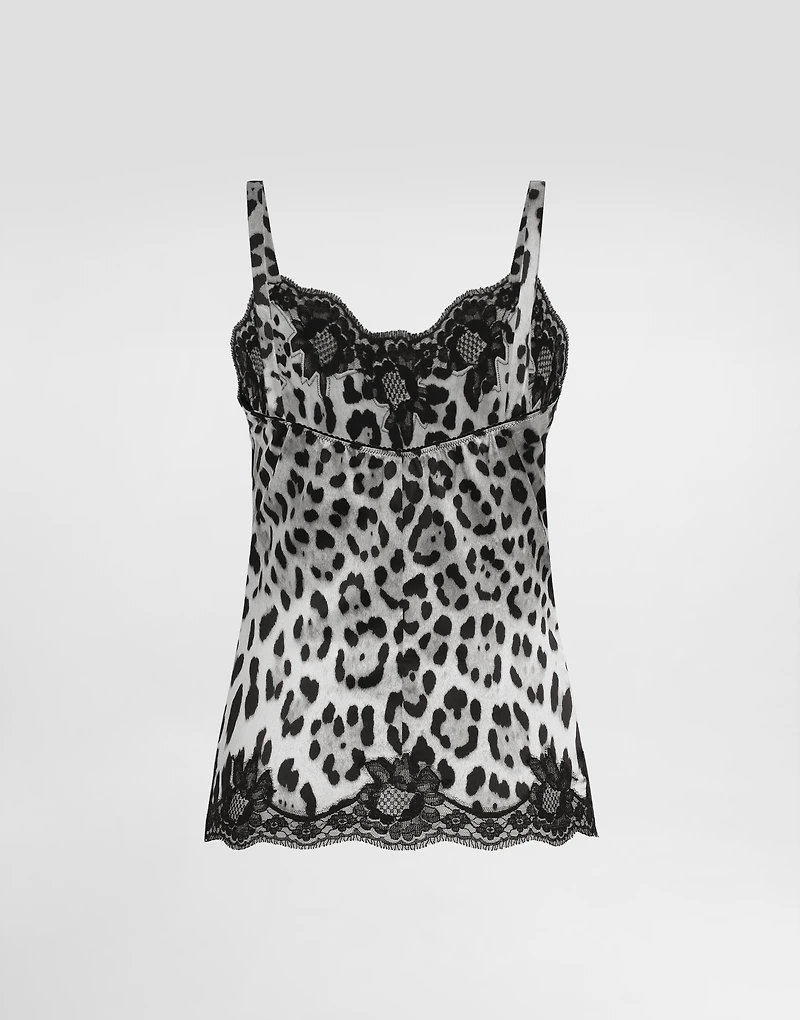 Leopard-print stretch silk satin lingerie-style top