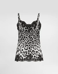 Leopard-print stretch silk satin lingerie-style top