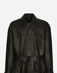 Leather trench coat with belt