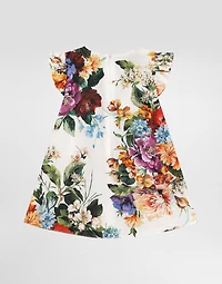 Flower-print cotton poplin dress