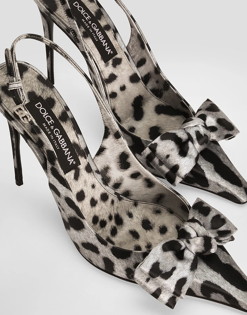 Leopard-print satin slingbacks