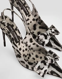 Leopard-print satin slingbacks