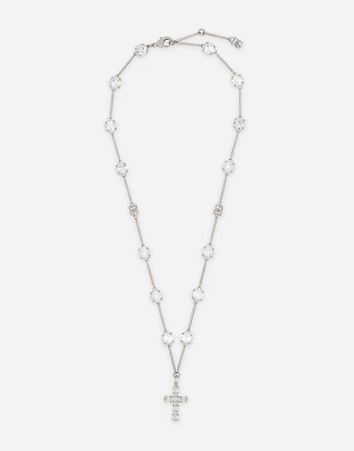 Rosary-style necklace with rhinestone-detailed crosses