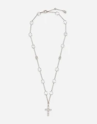 Rosary-style necklace with rhinestone-detailed crosses