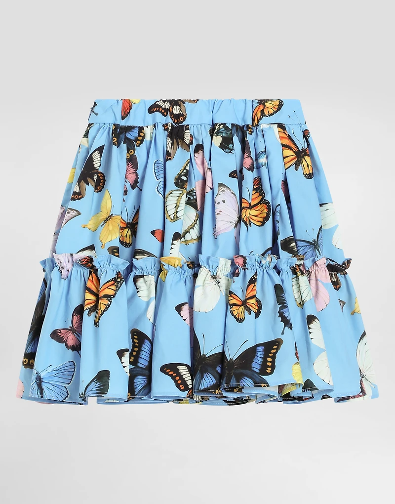 Butterfly-print poplin skirt