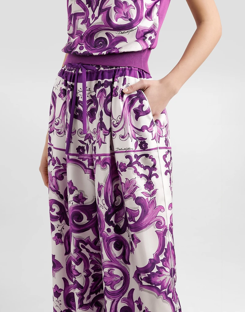 Majolica-print twill trousers