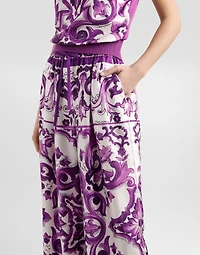 Majolica-print twill trousers