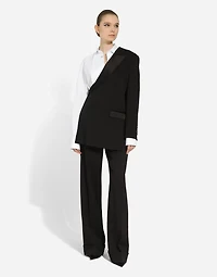 One-shoulder wool gabardine jacket