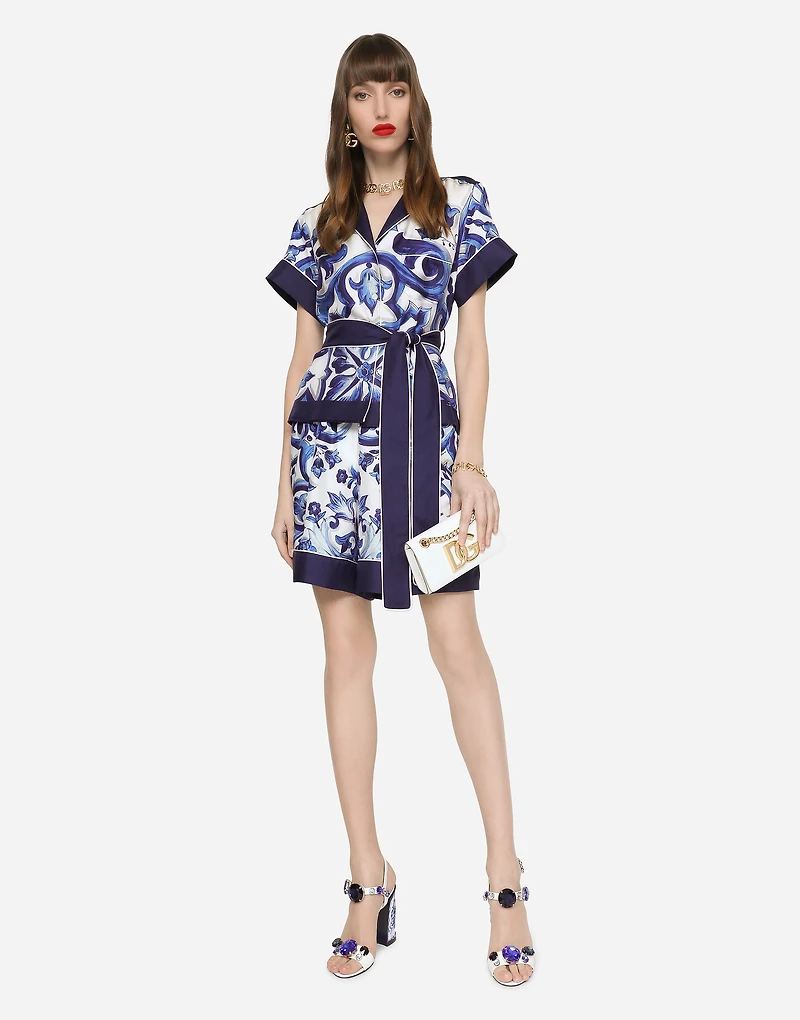 Majolica-print twill pajama shorts