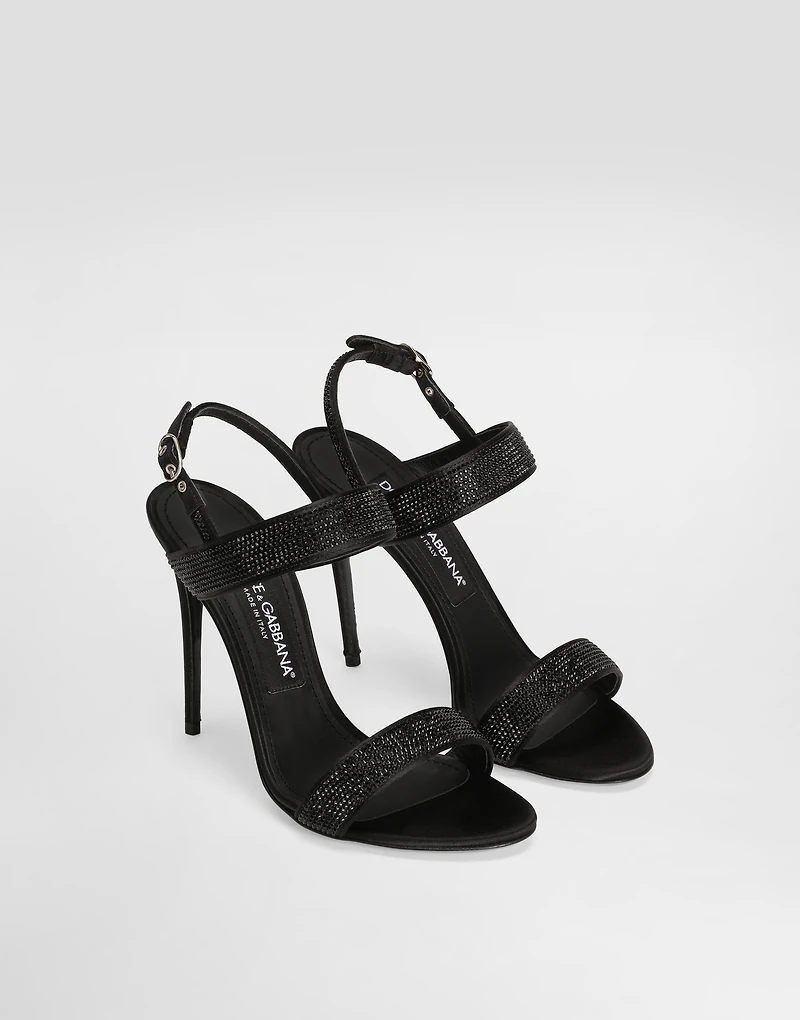 Satin sandals with fusible rhinestones