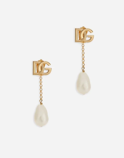 Drop earrings with pearls and DG logo