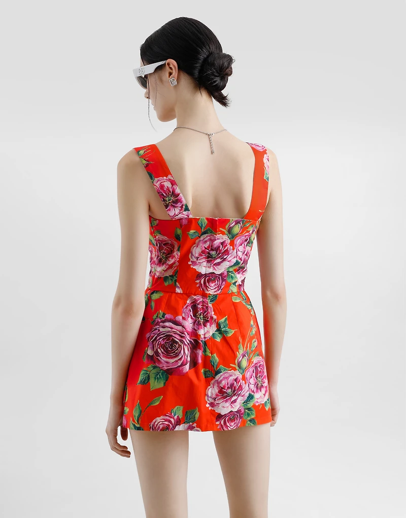 Long cotton corset top with rose print