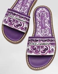 Majolica-print canvas flat slipper