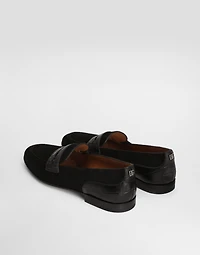 Split calfskin and alligator slippers