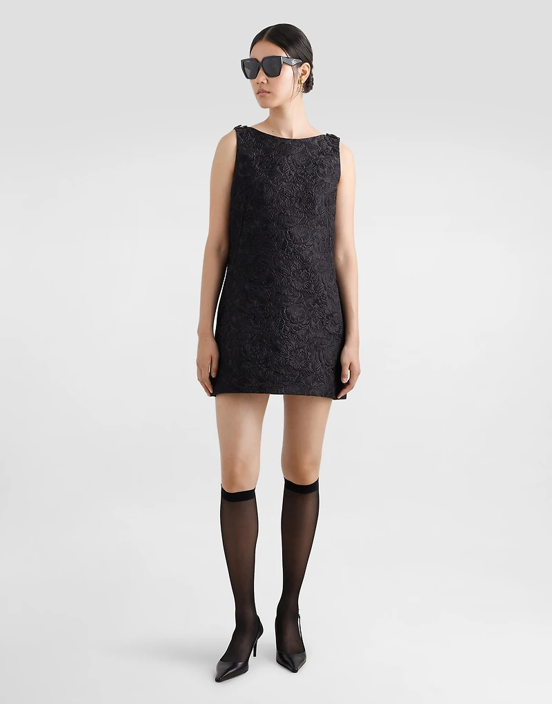Short floral quilted jacquard sack dress
