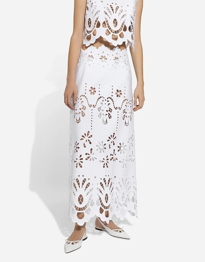 Cotton calf-length skirt with cut-out detailing